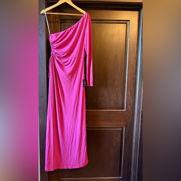 Lulus Sweet Flirt Pink Long Sleeve One-Shoulder Cutout Maxi Size Large Dress - Picture 6 of 7